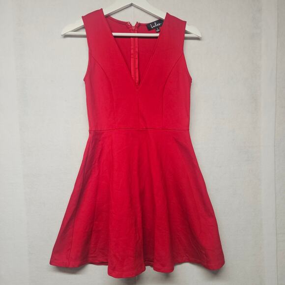 Lulu's Red V-neck Skater Dress - Picture 1 of 7